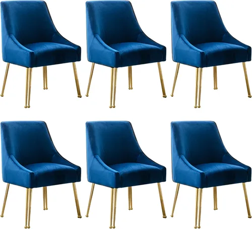 Miniatura 15 de Juego de 2 sillas de comedor modernas de terciopelo, colección de muebles tapizados contemporáneos con patas de metal dorado pulido, elegantes