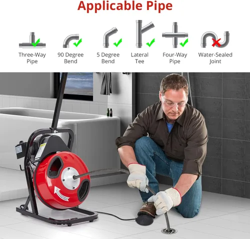 Miniatura 2 de Zstar Máquina limpiadora de drenaje de 50 pies x 1/2 pulgada, alimentación automática de barrena de alcantarillado con 4 cortadores e interruptor