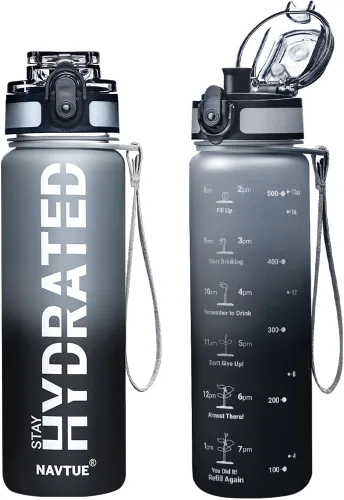 Botella de agua, botellas de agua deportivas de 16 onzas con marcador de tiempo, boca ancha, botella de bebida motivacional y a prueba de fugas,