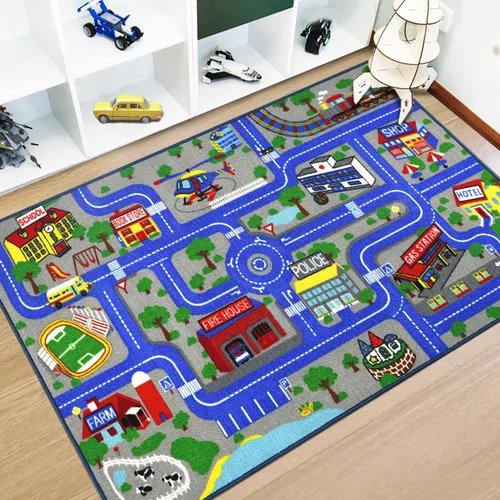 Miniatura 15 de Capslpad Alfombra Educativa para Niños Alfombra de Juego 5' x 2.7' Alfombra de Carretera de Tráfico Alfombra de Juego de Coches para Niños Alfombra