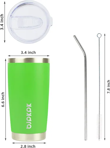 Miniatura 3 de BJPKPK - Vaso de 20 onzas con aislamiento térmico con tapa y pajilla de acero inoxidable, taza de café, color verde A-verde