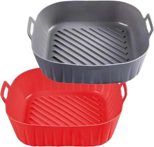 Miniatura 10 de Golden Associate Forros cuadrados de silicona para freidora de aire de 6.5 a 7.5 pulgadas, 2 piezas antiadherentes de grado alimenticio, canasta