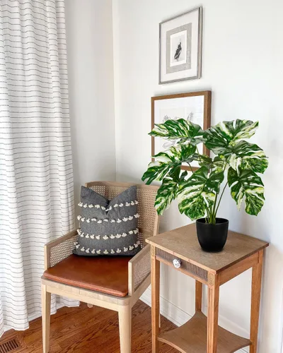 Miniatura 5 de Hollyone Planta artificial Monstera Deliciosa de 17 pulgadas en maceta negra, planta tropical falsa de queso suizo en maceta para interiores