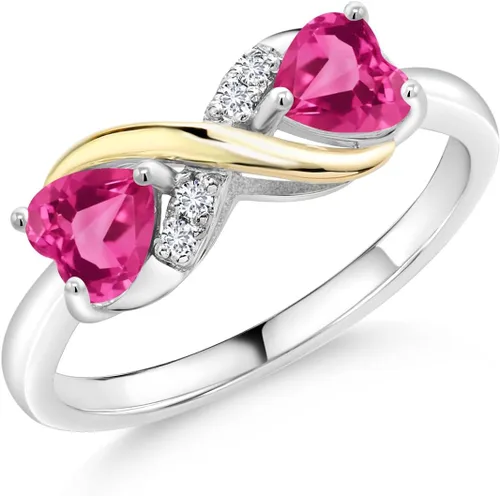 Miniatura 100 de Gemstone Birthstone and Lab Grown Diamond Accents Eternal Love Infinity Ring for Women 925 Silver and 10K Yellow Gold Heart Shape 5MM & Round