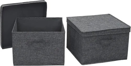 Household Essentials - Cajas cuadradas de tela de almacenamiento con tapas, color grafito, juego de 2