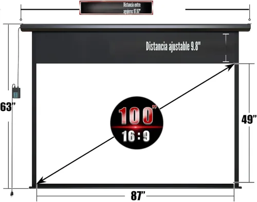 Miniatura 2 de Pantalla de proyector motorizada de 100 pulgadas, pantalla de películas para interiores y exteriores, pantalla de proyector eléctrica 16:9 de 100