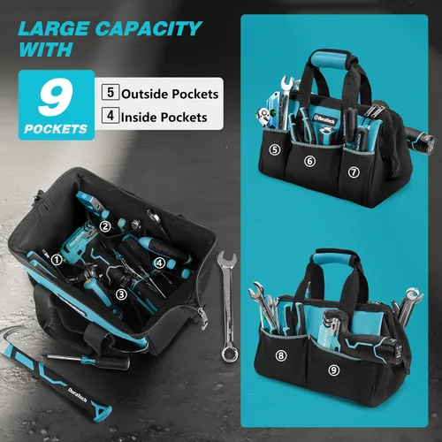 Miniatura 5 de DURATECH Bolsa de herramientas portátil de 13 pulgadas con 9 bolsillos, bolsas de herramientas para hombres y mujeres, bolsa de herramientas