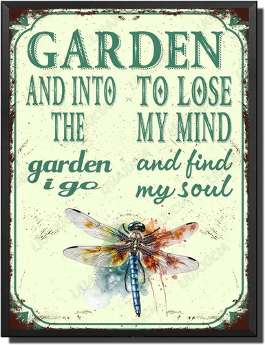 Miniatura 24 de LIUAXICIA Letreros divertidos de metal con texto en inglés "In The Garden to Lose My Mind and Find My Soul Bee Garden - Letreros de lata