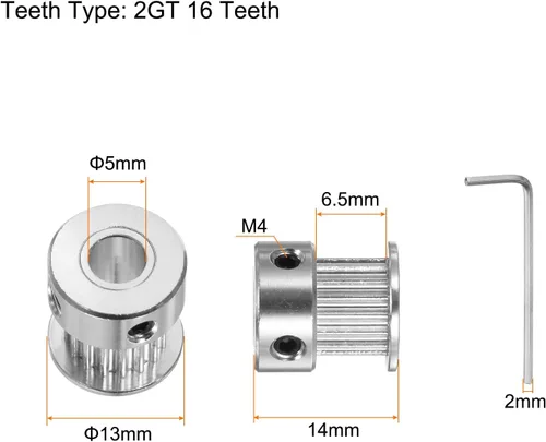Miniatura 2 de HARFINGTON Polea de sincronización 2GT 16 dientes de 0.197 in de diámetro 0.512 in de diámetro polea de correa de distribución de aluminio con llave