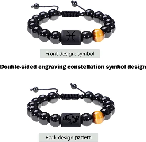 Miniatura 21 de SUMMER LOVE Father's Day Gifts Zodiac Bracelet for Men Women 10mm Natural Black Onyx Stone Star Sign Constellation Beaded Protection Bracelet
