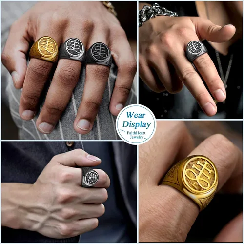 Miniatura 2 de FaithHeart Anillo de cabra baphomet de joyería satánica, sigilo de Lucifer, símbolo de Satanás, para hombres y mujeres, tamaño 7891011121314