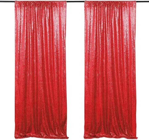 Miniatura 9 de Cortina tipo telón de fondo de lentejuelas rojas de 4 x 8 pies, 2 paneles de cortinas de fondo brillantes con purpurina para decoración de Rojo