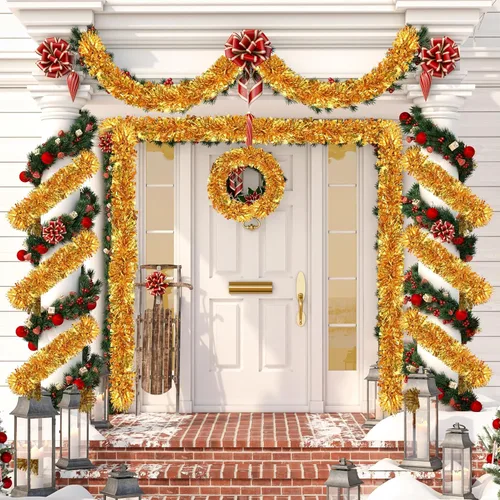 Miniatura 7 de Guirnalda de oropel de Navidad de 33 pies, guirnalda gruesa de oropel para decoración del árbol de Navidad, guirnalda metálica para Navidad