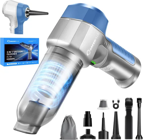 Miniatura 9 de SakerPlus Aspiradora Mini, Aspirador de Coche 3 en 1 de Alta Potencia, Succión Potente de 15000PA, Aspiradora de Aire y Polvo, 7500mAh, Filtro Dual
