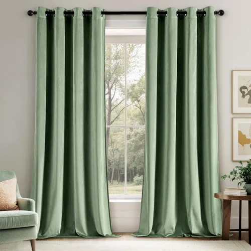 Miniatura 53 de EMEMA Juego de 2 paneles de cortinas de terciopelo de 63 pulgadas, con pestaña trasera y bolsillo para barra, cortinas con aislamiento térmico