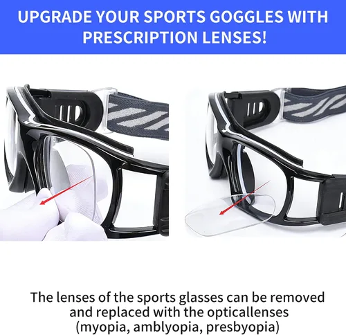 Miniatura 4 de N/A" Gafas deportivas para hombre, para raquetbol, baloncesto, fútbol, gafas protectoras, lentes de choque y colisión, reemplazables