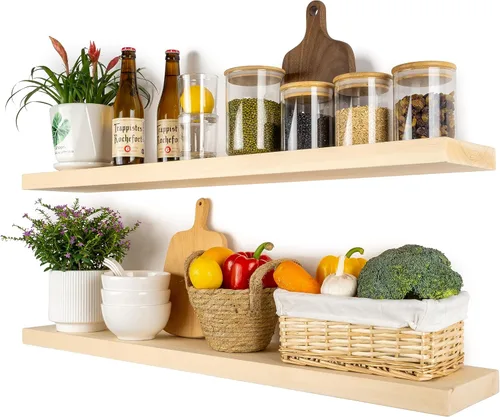 Miniatura 16 de BGMG Estantes flotantes de madera de 12 pulgadas, estantes flotantes negros, estantes de pared de madera maciza para baño, sala de estar