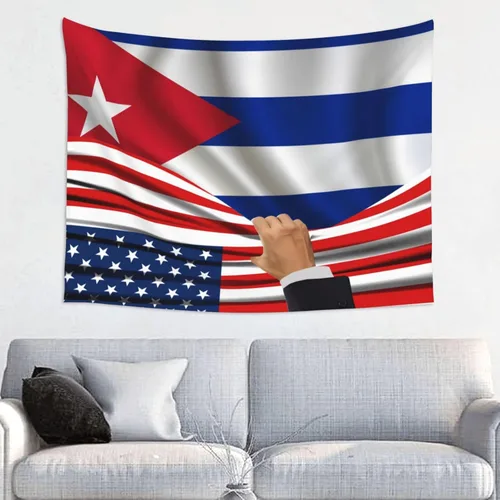 Tapiz decorativo para pared, diseño de bandera estadounidense y bandera de Cuba, manteles de arte hippie de 29 x 37 pulgadas para dormitorio, sala