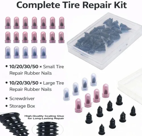 Miniatura 2 de Kit de clavos de goma para reparación de neumáticos con 2 tamaños, tapones de reparación de neumáticos para automóvil, motocicleta, camión