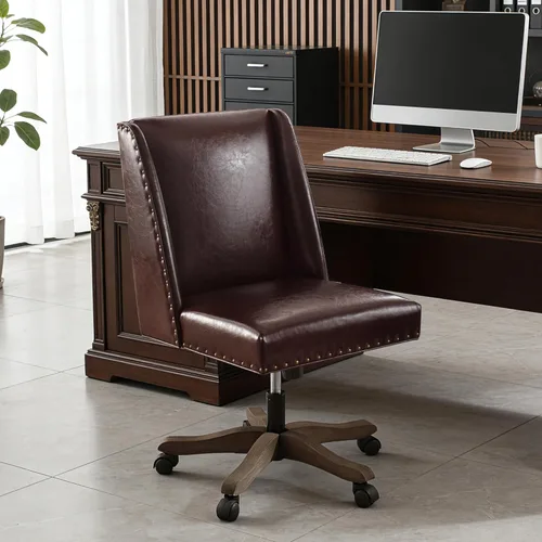 Miniatura 10 de Zihanhome Silla de Oficina para Casa sin Brazos con Patas de Madera, Silla de Escritorio de Oficina Tapizada Ajustable Moderna sin Brazos Silla