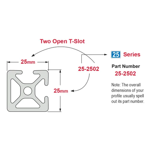 Miniatura 4 de 8020, 25-2502, Serie 25 Aluminio 0.984 in x 0.984 in 25x25 Bi-Slot Extrusión de aluminio de doble canal T Rail ranurado 80/20 Perfil liso
