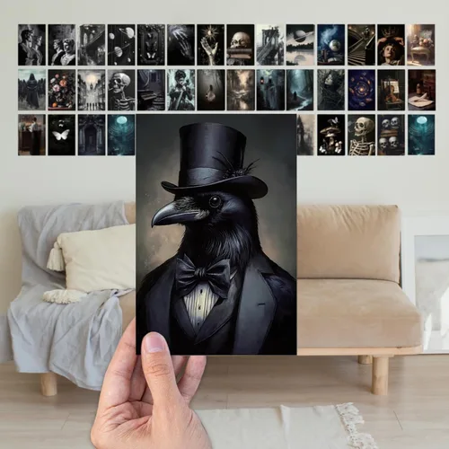 Miniatura 7 de 64 piezas de decoración Moody Dark Academia, postal de arte de pared gótica grunge, mini carteles victorianos para decoración de habitación