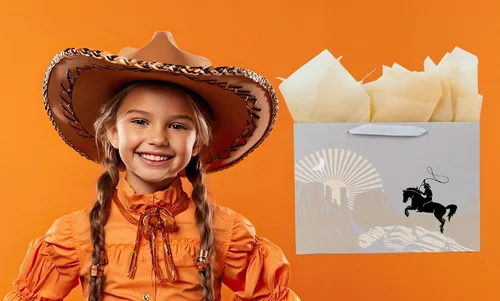 Miniatura 6 de ysmile Bolsa de regalo de vaquero para hombres y niños, bolsa de papel grande de 13 pulgadas, pañuelo, individual 1 paquete