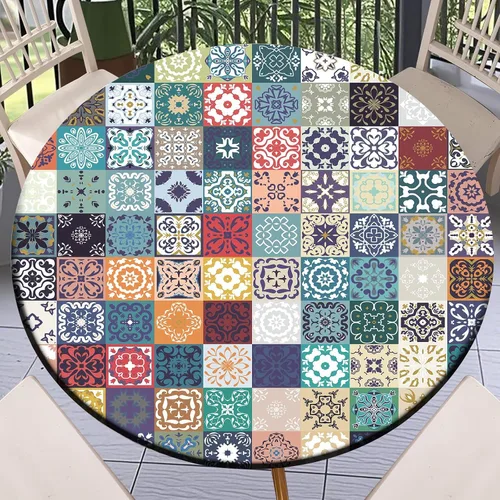 Miniatura 35 de Round Fitted Tablecloth with Elastic Outdoor Table Cover Round Elastic Tablecloths for Tables Waterproof Wipeable Table Cloths for