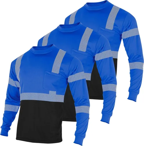 VENDACE 3 piezas de camisetas de seguridad reflectantes de alta visibilidad de manga larga para trabajo en construcción para hombres Clase 3 Azul