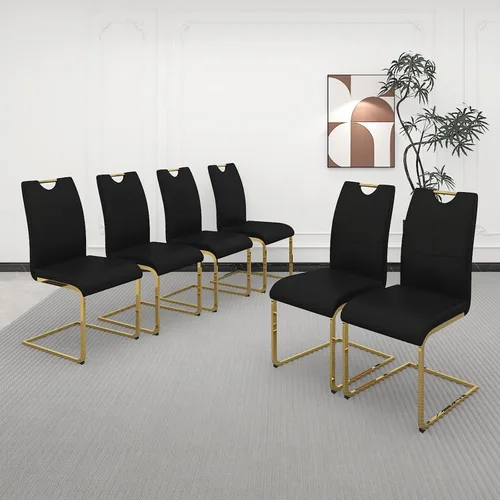 Miniatura 25 de Juego de 2 sillas de comedor, modernas sillas de comedor de piel sintética con respaldo alto, patas de metal, sillas tapizadas modernas para cocina
