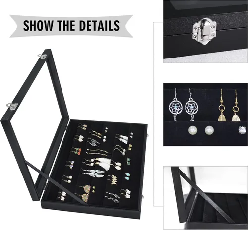 Miniatura 4 de Bandeja organizadora de aretes, de terciopelo, caja de almacenamiento premium de 110 ranuras, 55 pares de organizador de exhibición de aretes