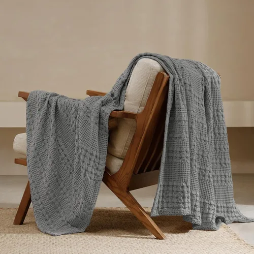 Miniatura 18 de PHF - Manta tejida de punto gofre 100% algodón, suave, ligera, transpirable, acogedora, de verano, para sofá y cama, tejida, estética, decoración