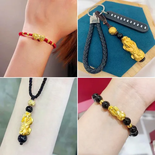 Miniatura 4 de Craftdady 20 cuentas espaciadoras Pixiu chapadas en oro de 24 quilates, aleación de metal 3D, cuentas Fengshui, 5 tamaños para atraer riqueza, buena