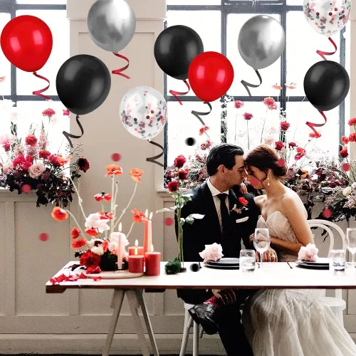 Miniatura 4 de Globos: 50 globos rojos y negros, 12 pulgadas con globos de confeti negro y rojo, para decoraciones de fiesta de cumpleaños rojo y negro