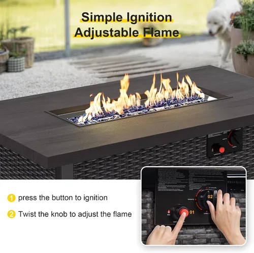 Miniatura 4 de Mesa para fogata de 42 pulgadas para exteriores de gas propano para exteriores, 50,000 BTU de encendido automático, mesa de ratán para exteriores