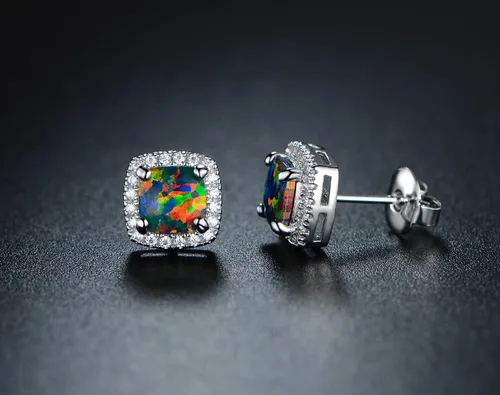 Miniatura 4 de Barzel Aretes de ópalo blanco chapados en oro blanco para mujer, fabricados en Brasil