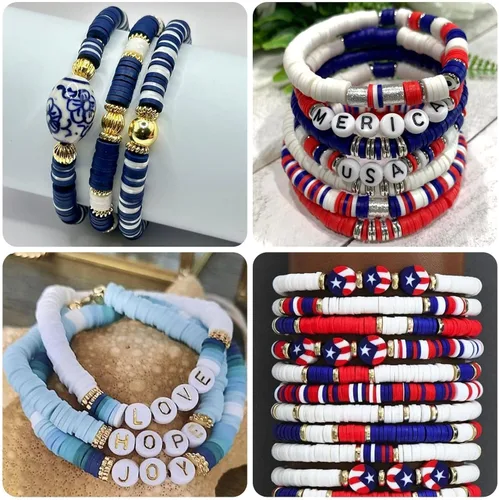 Miniatura 7 de 3500 cuentas de arcilla azul para hacer pulseras Cuentas Heishi de 6mm de polímero planas redondas en forma de disco de arcilla para hacer joyas