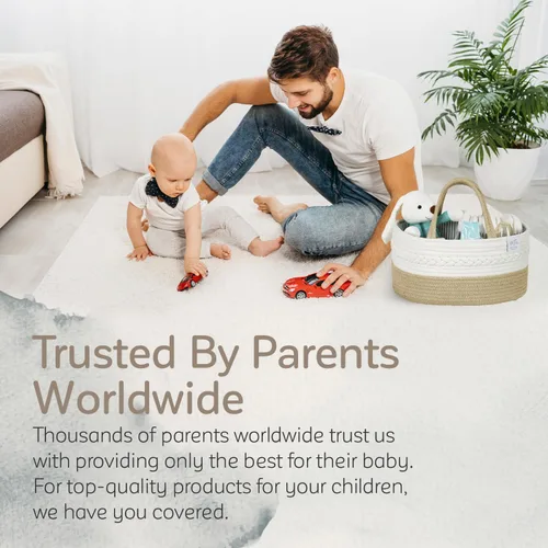 Miniatura 7 de KiddyCare Organizador de pañales tejido, cesta portátil multifuncional grande de color gris con asa, regalo de bebé para niños y niñas, Natural