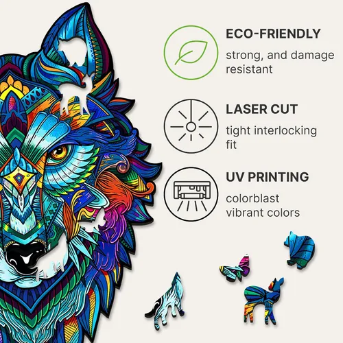 Miniatura 8 de UNIDRAGON Rompecabezas de madera para adultos, rompecabezas únicos, tamaño King, lobo majestuoso, 11.8 x 16.1 pulgadas, 310 piezas