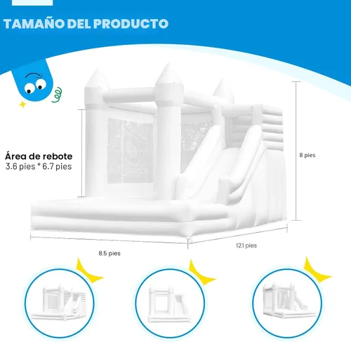 Miniatura 4 de Casa de rebote Oxford de 12 pies x 8.5 pies, casa de rebote blanca de tamaño mediano a grande, castillo inflable con tobogán y piscina de pelotas