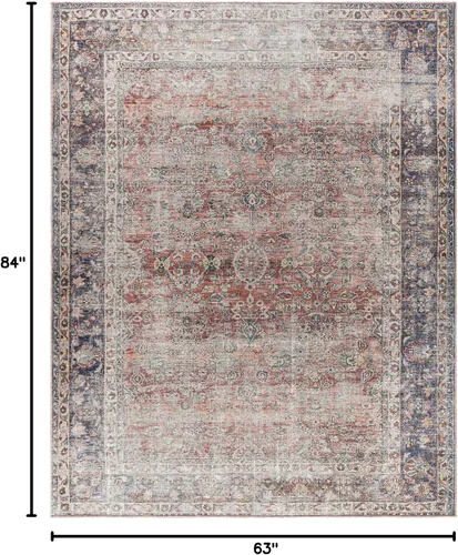 Miniatura 2 de Hauteloom Kemer - Alfombra lavable a máquina para sala de estar, vintage envejecida y desgastada, oriental y bohemio, floral, apta para mascotas