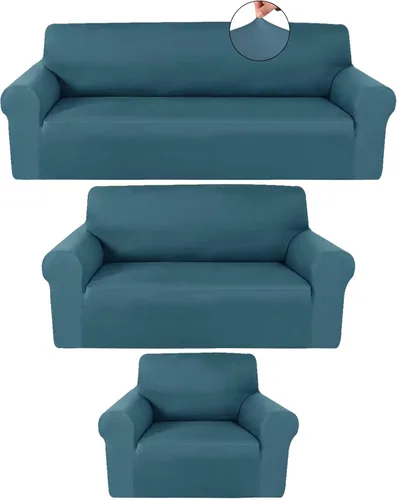 Miniatura 15 de Peryiter Juego de 3 Fundas para Sofá, Cubiertas de Muebles para Sofá, Loveseat, Sillón, Ajuste de Forma Elástico, Sin Arrugas, Protector de Muebles