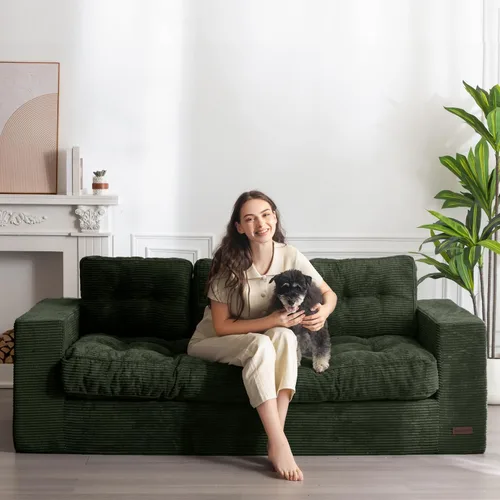 Miniatura 21 de MAXYOYO Sofá de 3 Plazas sin Estructura, Sofá Moderno Acolchado para Sala de Estar, Sillón Suave Tipo Puf de Espuma de Alta Densidad con Almohadas