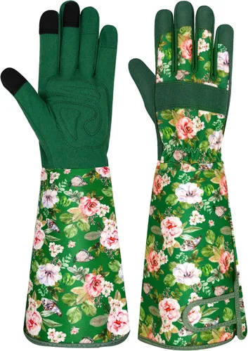 Miniatura 9 de Guantes largos de jardinería para mujer, guantes de cuero a prueba de espinas, guantes de trabajo transpirables para mujeres, patio, exteriores