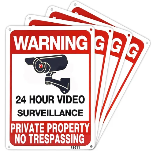 Señal de Propiedad Privada Sin Intrusos Advertencia de Videovigilancia 24 Horas Aluminio 25x18 cm Uso en Exterior para Hogar, Patio y Negocio
