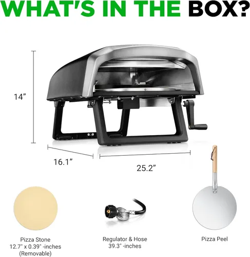 Miniatura 7 de NutriChef Horno de pizza para exteriores con piedra giratoria de 360° Cocina pizza de 12" en 60 segundos Dial de control de calor ajustable