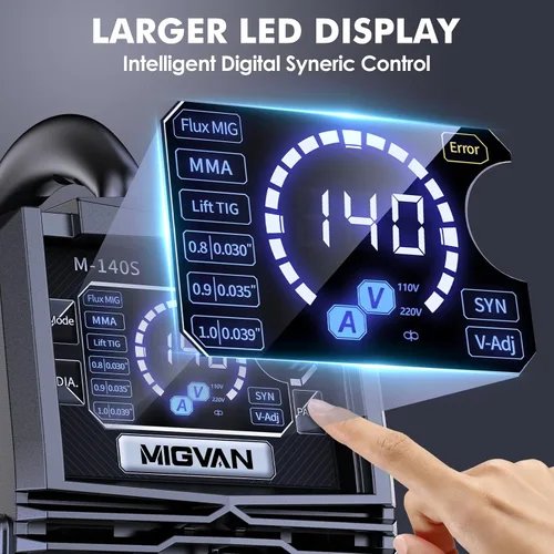 Miniatura 5 de Soldador MIG sin gas de 140A, Máquina de soldadura de voltaje dual 110V/220V, MIG con núcleo de fundente/Lift TIG/Stick ARC 3 en 1 Soldadores MIGVAN