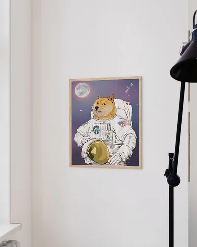 Miniatura 5 de HAUS AND HUES AstroDoge - Póster de meme, divertido arte de pared de Doge para dormitorio y sala de universidad, marco beige de 12 x 16 pulgadas