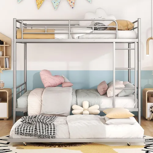 Miniatura 21 de Harper & Bright Designs Litera de metal individual XL sobre individual XL, litera de metal resistente con escalera y barandillas, ahorro