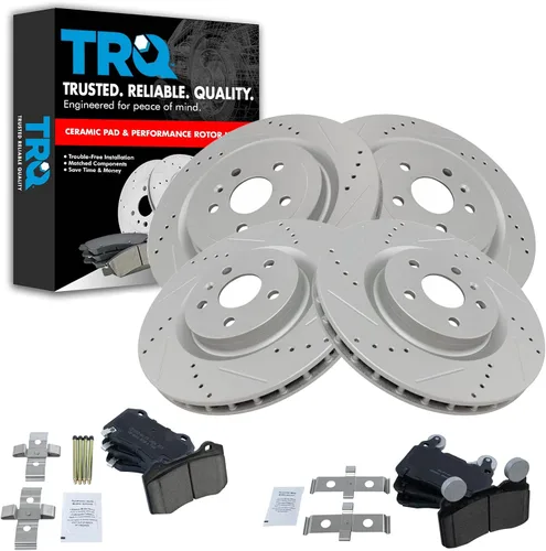 TRQ Kit de pastillas de freno y rotores de rendimiento delantero y trasero, kit químico de freno, pastillas de freno, rotores de freno de cerámica